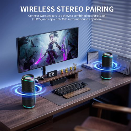 IHE Bluetooth Speaker with HD Sound, Portable Wireless, IPX5 Waterproof, Up to 20H Playtime, TWS Pairing, Bluetooth 5.3, for Home, Party, Beach, Outdoor, Electronic Gadgets, Birthday Gift (Black)