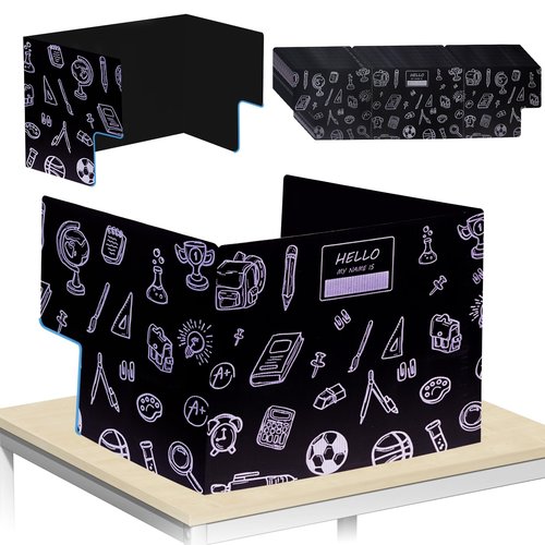 Succwoah 25-Pack Desk Dividers for Students with Privacy Shields, Ergonomic Arms Cutouts & Erasable Name Frames - Waterproof & Easy-to-Clean Test Dividers for Classroom, Exams, Office (Black)