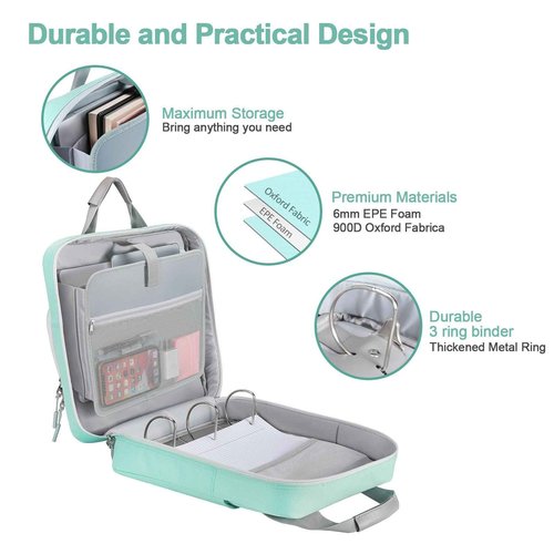 Losong 3 Inch D-Ring 3 Ring Zipper Binder, Binder with Strap 700 Sheet Capacity & Multi-Pockets School and Office Organizer, Compatible with 13-Inch MacBook(Patent Design Light Blue)