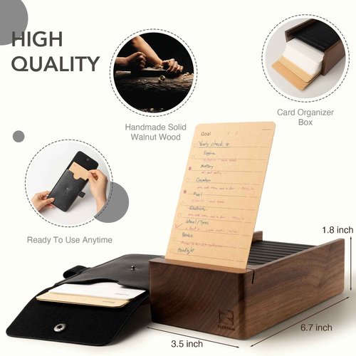 Daily To Do List Planner, 150 Checklist Cards with Walnut Stand, Reusable Productivity Index Card Organizer for Work Office School, with Portable Card Storage Holster, 6.7x3.5 Inches