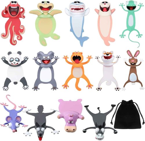 Zonon 14 Pieces 3D Bookmark Funny Animal Cartoon Bookmark Novelty Stationery Birthday Party Favors for Teens Help with Reading Office School Supplies