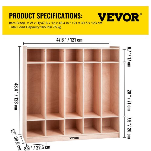 Happybuy 5-Section School Storage Locker, Wooden Storage Cabinet with 4 Casters, Classroom Cubbies for Storage, 15mm Thick Plywood Locker for Home, Office, School,Gym, Kindergarten