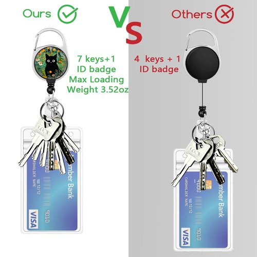 Black Cat Flower Lanyards for Id Badges, Id Badge Holder Heavy Duty and Retractable Keychain, Cute Badge Reel with 360 Degrees Rotate Carabiner Clip, Women Student Daily Office