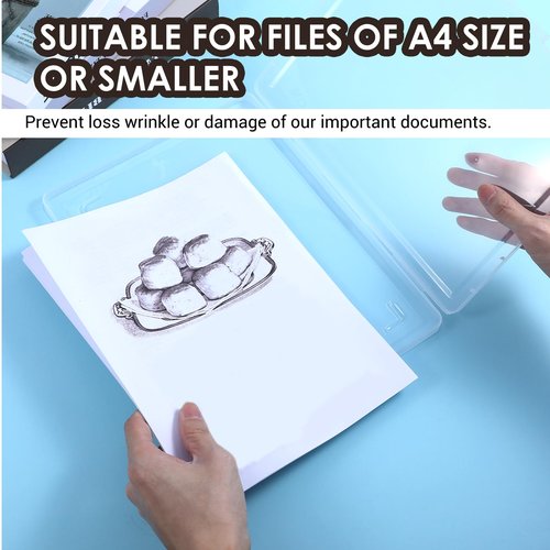 Meyeyaia 8Pcs A4 File Portable Project Case Transparent Plastic Storage Box with Buckle Thick Scrapbook Paper Storage Box for 8.5 X 11 Paper Document File Organizer Boxes Office School Supplies