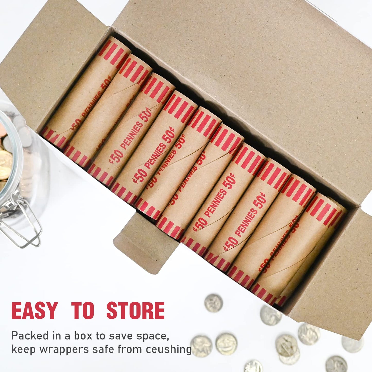 L LIKED 100 PCS Preformed Coin Wrappers Rolls-Pennies