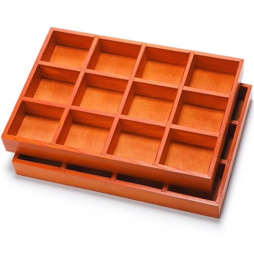 Wonderjune 2 Pack Wooden Drawer Organizer with 12 Compartments 12 Grid Sorting Tray Divided Tray Display Finished Section Box for Arts and Crafts Supplies Stationery Small Items 12.9 x 9.1 x 1.55 Inch