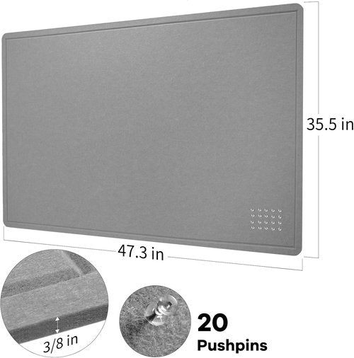 Lightomorrow Bulletin Board - 48" x 36" Decorative Felt Pin Board for Wall | Foldable Photo Display in Gray, Includes 20 Push Pins
