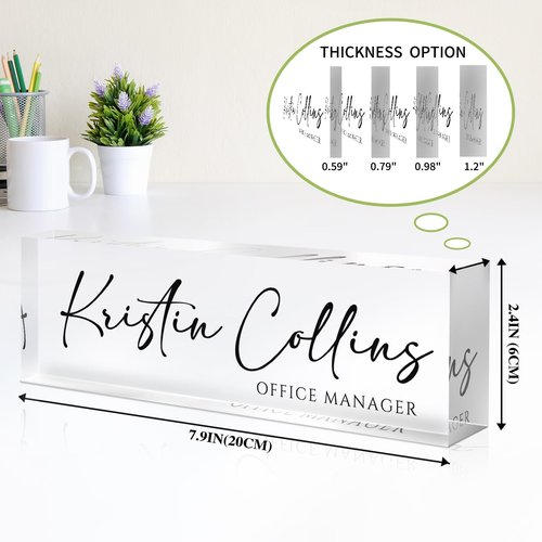 Custom Name Plate for Desk, Personalized Desk Name Plate on Clear Acrylic Glass, Appreciation Gifts for Teacher Employee Boss Coworkers Nurse, Office Desktop Accessories For Women Men (Ink)