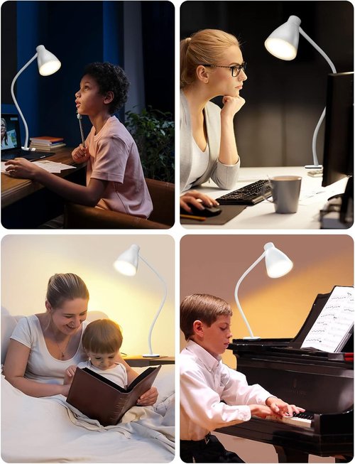 BOHON Clamp Lamp - 5 Color Modes & 10 Brightness Levels - 10W 38 LED Desk Light with Flexible Gooseneck - White