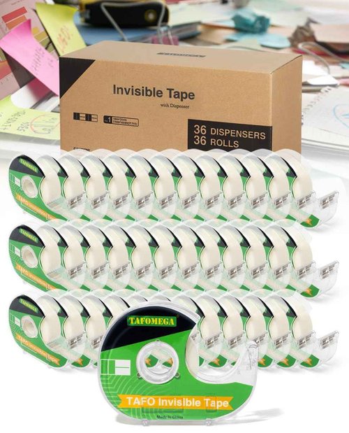 Invisible Clear Tape Bulk Rolls,36 Packs Gift Wrapping Tape for School Office Craft Job with Dispenser Frosted Writable-7/10 X 1000 Inches