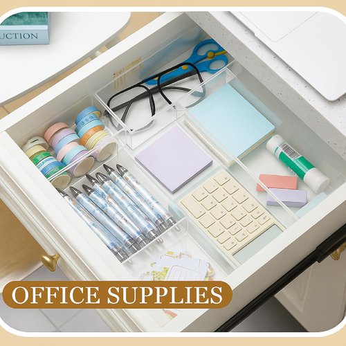 Briwooody 5 Pack Acrylic Desk Drawer Organizer, Makeup Drawer Organizer Trays, Storage Bins for Makeup, Jewelry, Gadgets for Kitchen, Bedroom, Bathroom, Office
