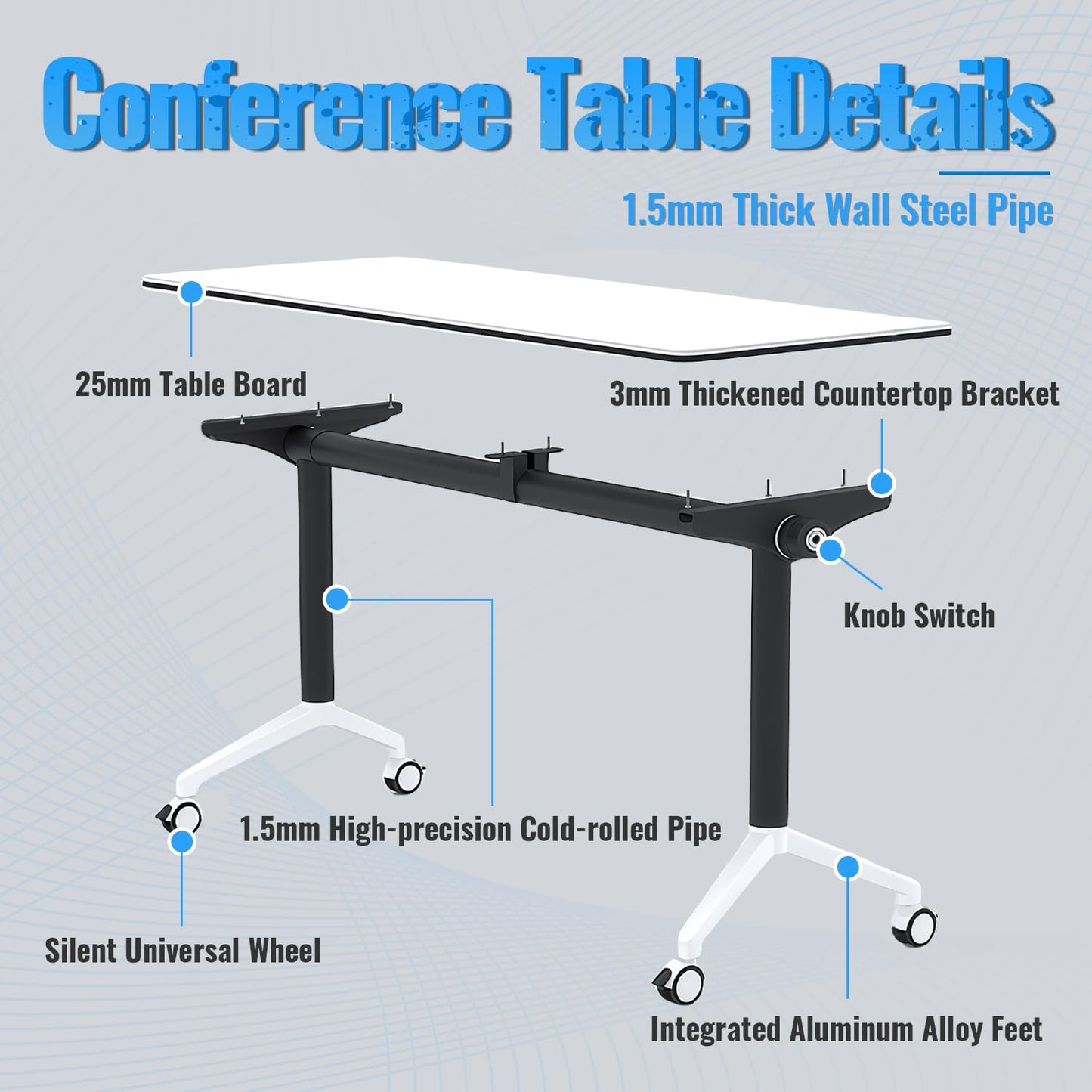 vhdurike 6pcs,47in*20in*30in, Foldable Conference Table, Modular Conference Room Tables, Folding Meeting Table with Wheels, Modern Seminar Training Tables for Office, Meeting Room, Classrooms