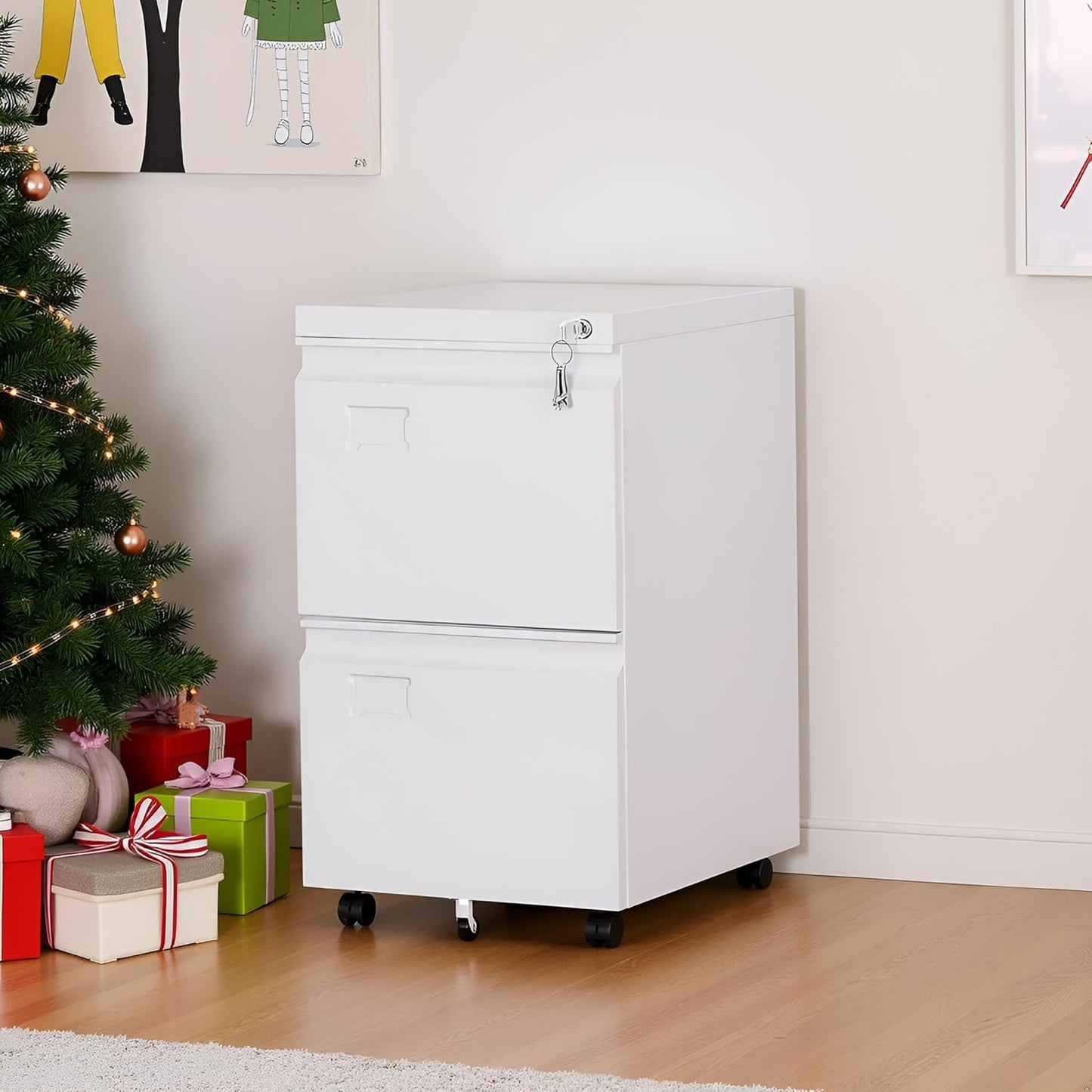 SUXXAN Mobile File Cabinet - Heavy Duty Steel with Lock | 2 Drawers for Letter/Legal Size Files, Anti-Tip Design, 5 Casters