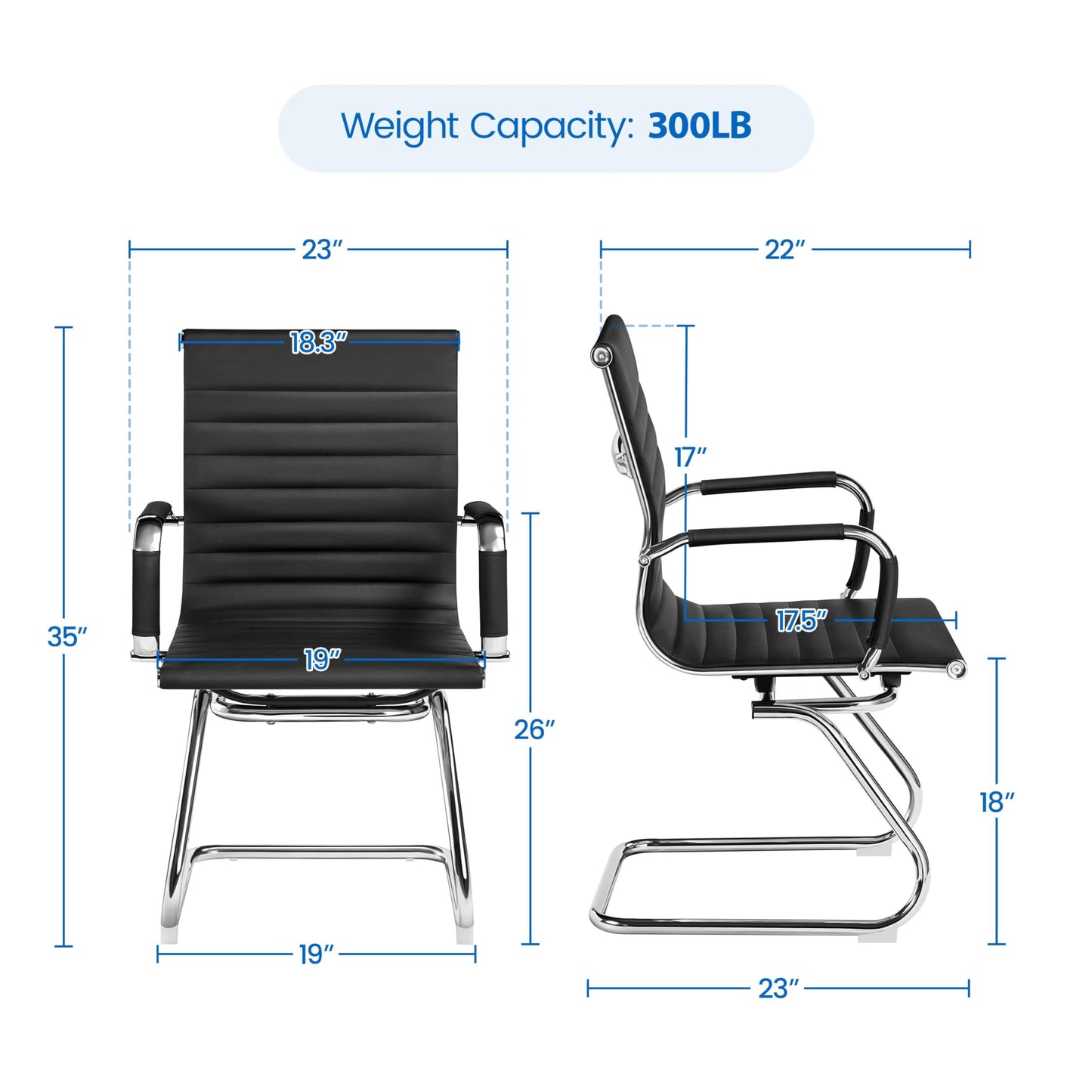 Yaheetech Faux Leather Office Reception Chair Without Wheels Mid Back Ergonomic Guest Chairs for Conference Reception Room Waiting Room, Set of 2 Black