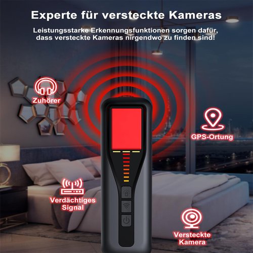Hidden Camera Detector for Travel, 2025 Upgraded Spy Camera Detector, Hidden Device Finder, Wireless Signal Scanner for Office, 5 Levels Sensitivity 4 Modes, 25H Working Time for Car, Bathroom, Hotel