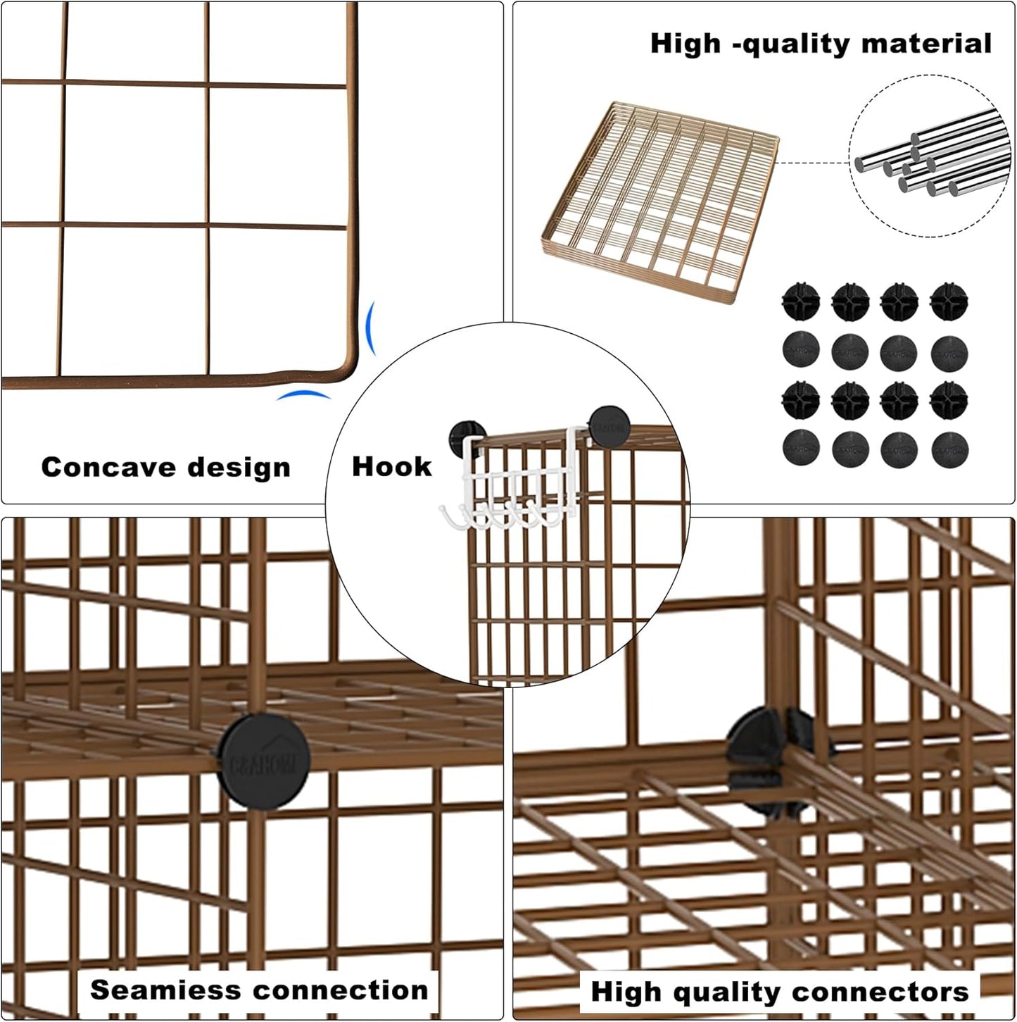 C&AHOME Wire Cube Storage - 9-Cube Organizer with Modular Metal Grids | Ideal for Home & Office, Brown, 36.6”L x 12.4”W x 48.4”H