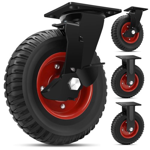 W B D WEIBIDA 8 Inch Heavy Duty Caster Wheels Set of 4, 3200 LBS Outdoor Industrial Wheels Swivel Large Rubber Casters with Brake for Workbench, Dolly, Cart, Trolley, Wagon (2 Brake & 2 Fixed)