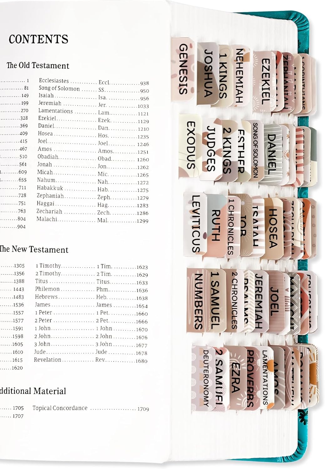 Skiennix Laminated Bible Tabs - Large Print Boho Theme for Easy Navigation & Quick Reference