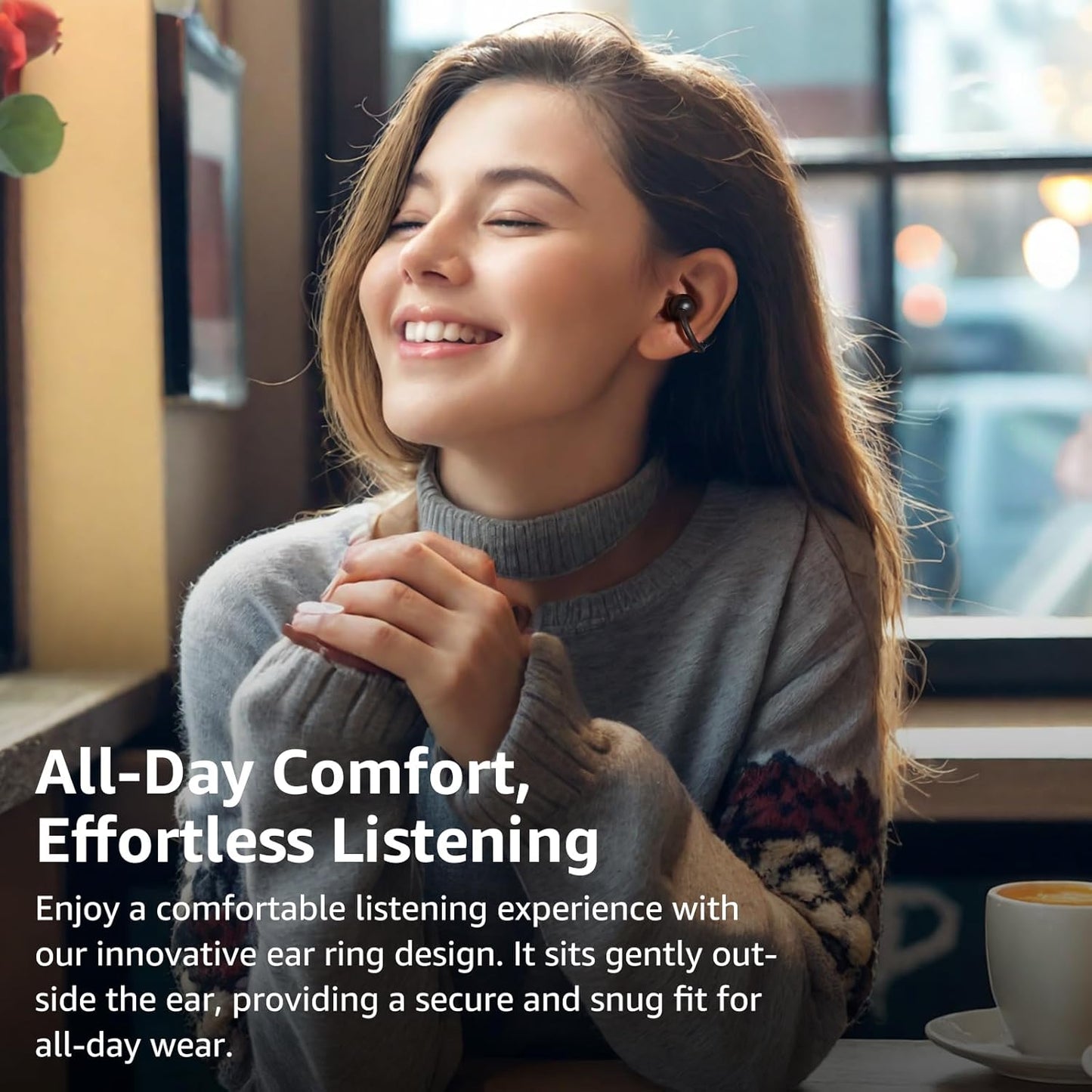 TOZO OpenEarRing Wireless Earbuds - Lightweight Comfort with 40H Playtime & Smart Display | Black