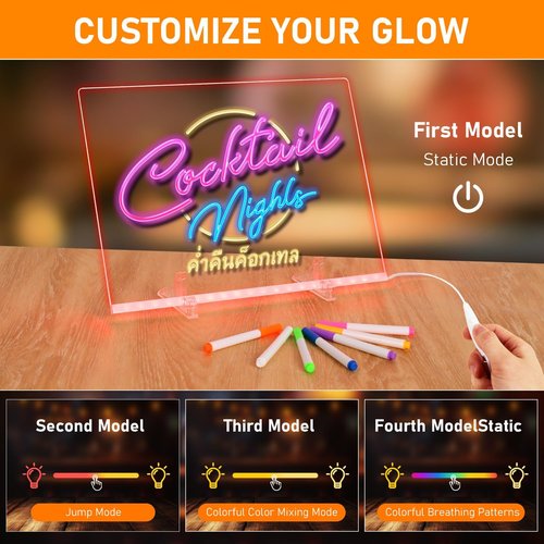 LED Note Board - Colorful 13.8" x 10" Rewritable Acrylic Drawing Board | 4 Modes & 7 Colors - Perfect Holiday Gift for Ages 14+