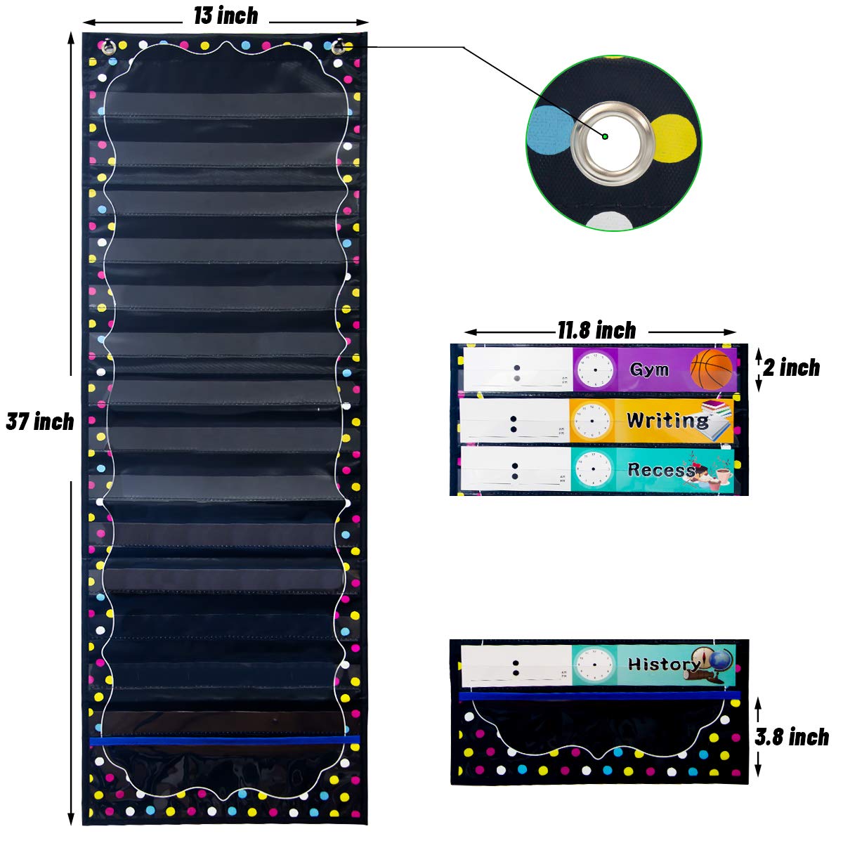 Fancy Land Daily Schedule Pocket Chart Educational Pocket Chart for Classroom Office Home Teachers Preschool Activity Supplies 15 Pockets 27 Double-Sided Reusable Dry-Eraser Card 13 x 37 Inches