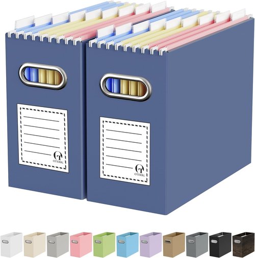 Oterri File Organizer Box - Letter Size Hanging File Holder for Home & Office | Navy - 2 Packs