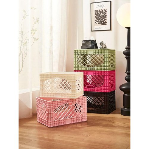 J&V TEXTILES 2 Pack Stackable Crates for Office Storage and Classroom Organization, 16, 24 Quart (Pink)