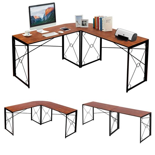 VECELO L Shaped Computer Corner Desk, 59’’x59’’ Large Industrial Home Office Workstation, Multi-Usage Long 2 Person Table, Easy Assembly/Saving Space, Brown Wooden Grain