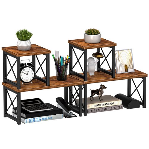 Honiter 2 Sets Desk Shelf, Desktop Organizer Shelf, 2 Tier Independent Stackable Desktop Shelves, Desktop Office Storage Rack Display Shelf