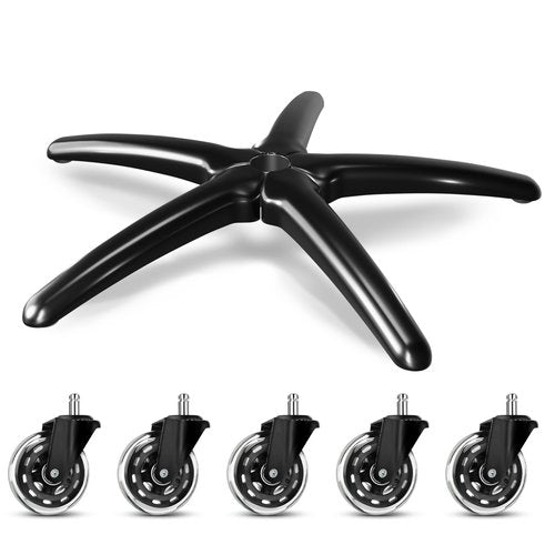 Sytopia 28" Heavy-Duty Office Chair Base Replacement with Wheels (Set of 5), Metal Base with Casters, Total Height: 7.5" (18.9 cm), Compatible with 2" Gas Cylinder