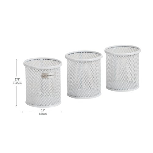 Mind Reader Pen and Accessories Holder, Desktop Organizer, Office, Metal Mesh, 3.5" L x 3.5" W x 3.75" H, Set of 3, White