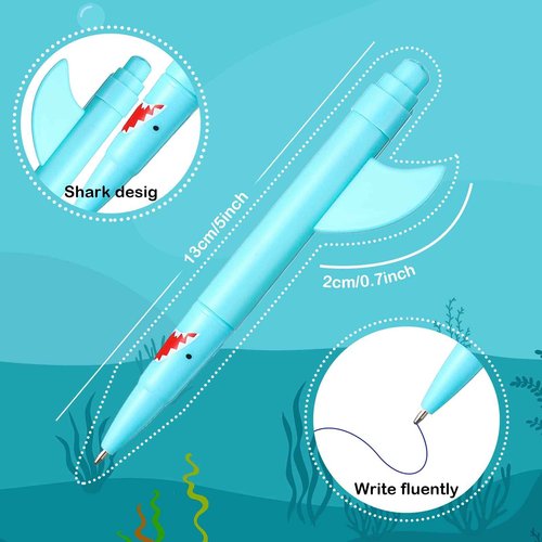 Sinmoe Shark Shaped Pens for Kids Cute Fun Pens Bulk Plastic Novelty Pencil Shark Birthday Party Favor Blue Ocean Beach Theme School Supplies for Student Gift Prize Adult Office Stationery(48 Pcs)
