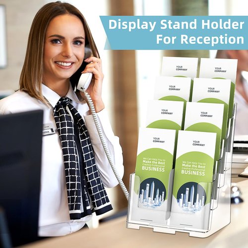 PPH-Sisy Acrylic Brochure Holder 8.5 x 11 inch Brochure Display Stand, Magazine Holder 4 Tier Pamphlet Holder with Removable Divider for 4 x 9 inch Brochures for Wall Mount or Desktop