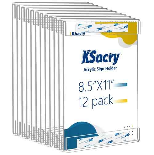 12 Pcs Acrylic Sign Holder 8.5 x 11, Vertical Wall Mount Sign Holders with 3M Adhesive, Clear Plastic Frames Paper Display Sign Holders for Office, Home, Store, Restaurant - No Drilling