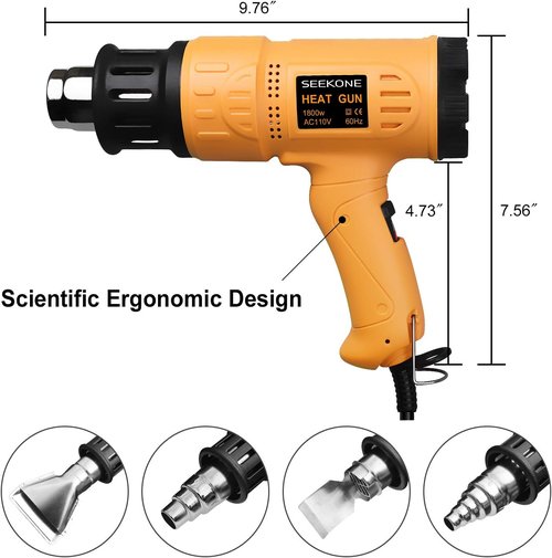 SEEKONE Heat Gun - 1800W Fast Heating Hot Air Gun Kit with Variable Temperature Control & 4 Nozzles | 5.2FT Cable