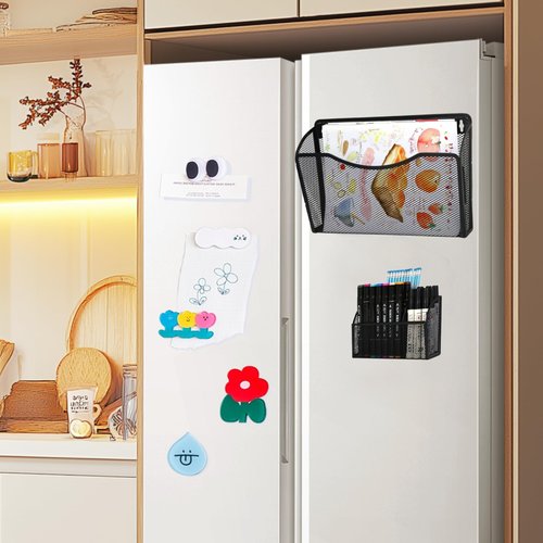 2 Pack Magnetic File Holder, Hanging File Organizer Pencil Holder Magazine Document Paper Holders, Dry Erase Marker Pen Holders, Perfect for Whiteboard, Refrigerator and Locker Accessories