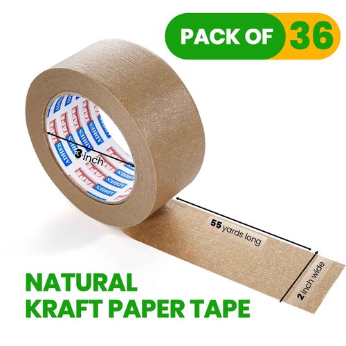 ADHES Biodegradable Kraft Paper Tape Eco Friendly Packing Tape Writable Non-Coated Surface for Masking, Sealing, and Packaging Use,2inch x 55 Yards,36Rolls