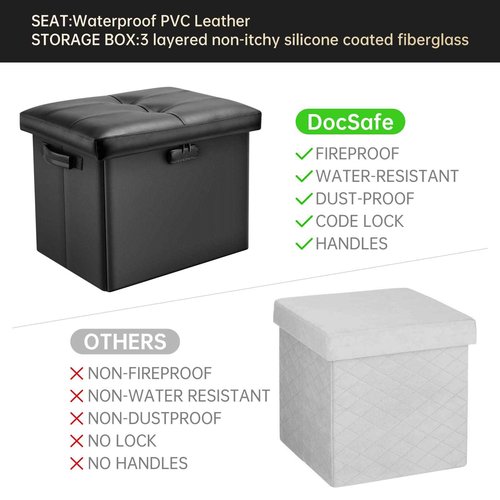 DocSafe Fireproof Storage Ottoman Fireproof Document Box with Lock