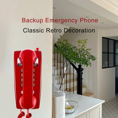 Traditional Red Wall Phones for Landline Mechanical Ringing, Classic 2554 Wall Telephone Ringing Indicator, Retro Wall Phone Hearing Aid, Old Wall Mount Phone for Home,School, Backup Telephone