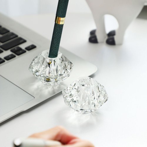 QFkris 2-Packs Crystal Fountain Pen Stand Glass Feather Pen Holder Crystal Pen & Pencil Holder Base for Office Desk Desktop Decoration Toothbrush Stand Gift for Students Teachers(2.2inch)
