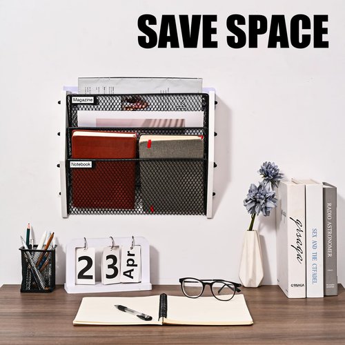 Busidhji Wall File Organizer, Hanging File Organizer, Rustic Mail Organizer Wall Mounted, Wooden Wall Paper Holder, Magazine Organizer for Office (White)