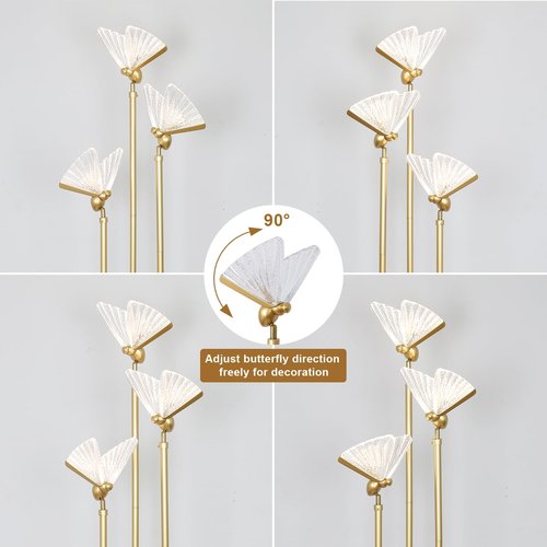 Stepeak Gold Floor Lamps for Living Room, Modern Floor Lamp with Shelves, 3 Adjustable LED Butterfly Lights, Brass Standing Lamps with Table, On/Off Switch, Corner Tall Floor Lamp for Bedroom