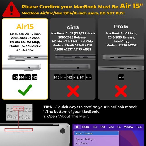 EooCoo MacBook Air 15 Inch Case - Transparent Hard Shell Cover with Smooth Shiny Surface | Model A3448 A3241 A3114 A2941