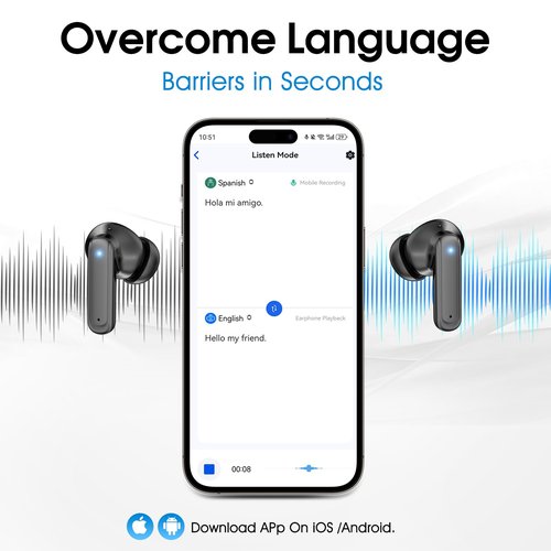 AI Language Translation Earbuds, LCD Touch Screen OWS Real-Time Translator for 144 Languages & Accents Headphones Translator Ideal for Travel Business Learning Translation Device Earphones-John Wick
