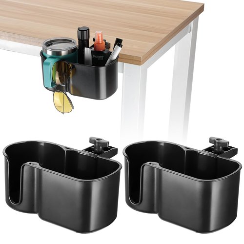 KEMIMOTO Desk Cup Holder, Caddy Table Organizer for Office Table, Lawn Chair, Golf Cart, Pontoon Boat, Suitable for Most 18-32 oz Bottles, Black