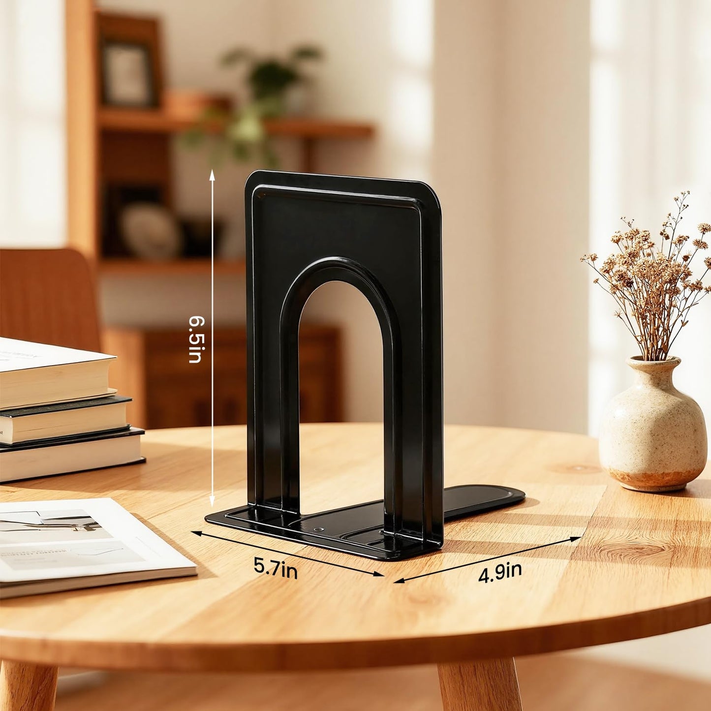 HappyHapi Book Ends, Metal Bookends for Shelves, Non-Skid Book End to Hold Books, Black Book Stopper/Holder for Office Home Kitchen, 5.7X 4.9 X 6.5 in, 3 Pair(6 Pcs, Large)