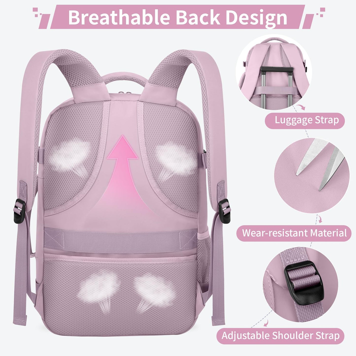 ZOMFELT Travel Backpack for Women Men, Carry On Backpack, TSA 15.6inch Laptop Backpack Flight Approved, Personal Item Travel Bag Nurse Bag Casual Daypack for Weekender Business Trip, Dark Purple
