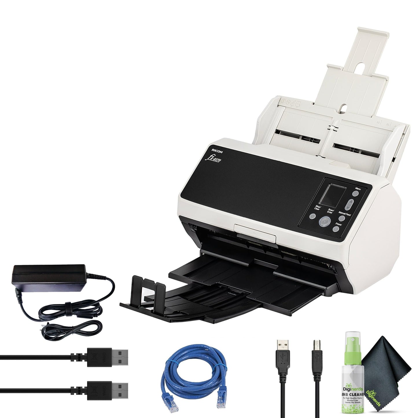 Ricoh fi-8170 Professional High Speed Color Duplex Document Scanner (PA03810-B055) + USB Printer Cable + Network Cable