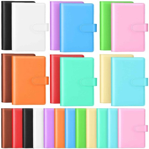 Chuangdi 24 Pcs A6 PU Leather Budget Binder Bulk Refillable 6 Ring Notebook Cover Paper Pocket Loose Leaf Binder Personal Organizer Planner Magnetic Buckle Closure, Gift for Christmas