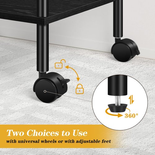 Luplom Black Modern Printer Stand with Storage 3 Tier Rolling Cart, Large Printer Table for Home Office, Multi-Level Storage, Compatible with Printers, Scanners, Office Supplies
